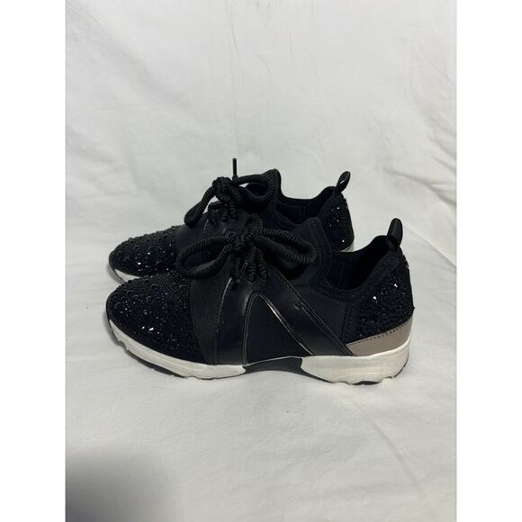 Carvela Kurt Geiger‎ Sequen Shoes Womens 5 Black Trainer Embellished EUC H16 - Picture 1 of 6